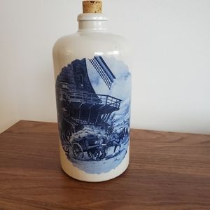 Vth Stoneware Beer Bottle white Blue glazed Pottery German MKM Horse Windmill